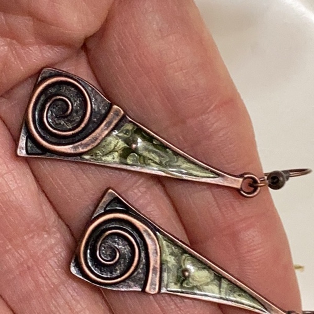Boho Copper and Sage Swirl Earrings - Picture 3 of 3